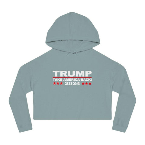 Trump 2024 Take America Back Women’s Cropped Hooded Sweatshirt - Trump Save America Store 2024