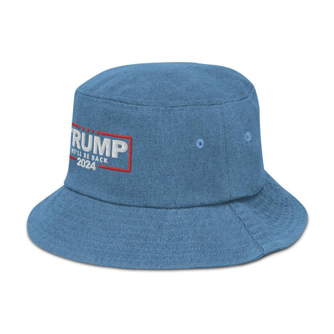 Trump 2024 He'll Be Back Denim Bucket Hat - Trump Save America Store 2024