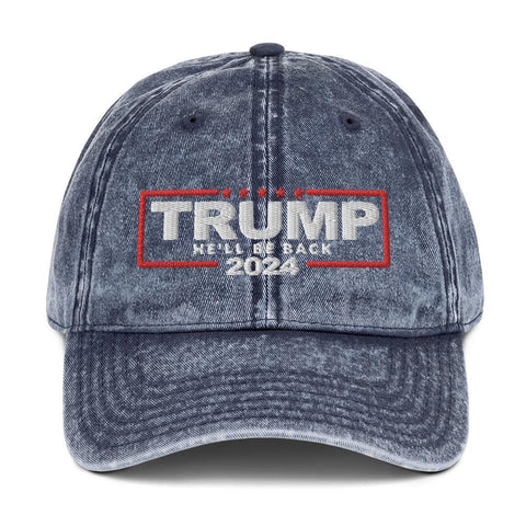 Trump 2024 Hat He'll Be Back Vintage Cotton Baseball Cap - Trump Save America Store 2024