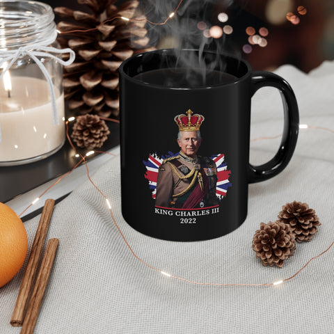 King Charles MUG, Royal Queen Elizabeth Mugs, King Charles III British Flag Souvenir 11oz Black Mug