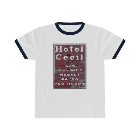 Hotel Cecil T Shirt - Short Sleeve Ringer Tee - Trump Save America Store 2024