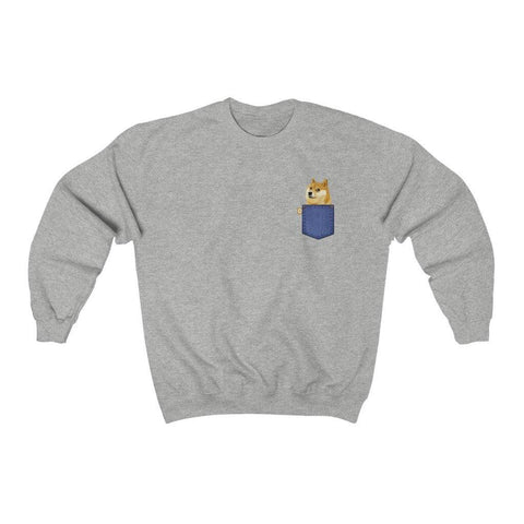 Dogecoin Sweatshirt - Dogecoin Pocket Print Shirt S - 5XL Crewneck Unisex Sweater - Trump Save America Store 2024