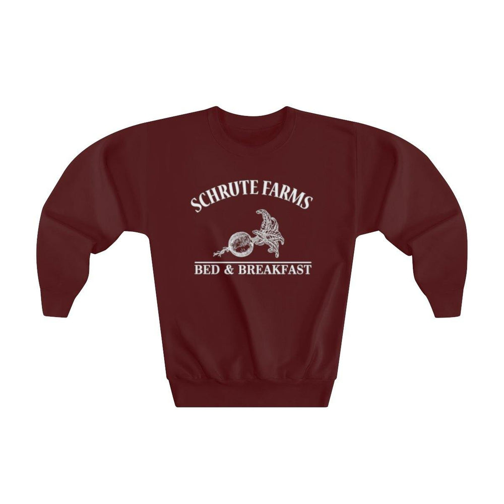 Schrute Farms Youth Crewneck Sweatshirt - Beets Bed And Breakfast Kids Sweater - Trump Save America Store 2024