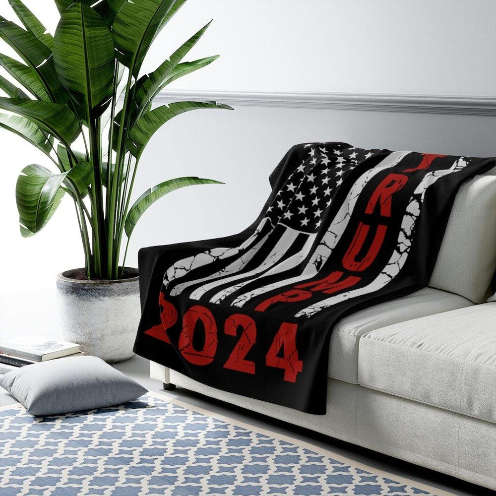 Trump 2024 Distressed Fleece Throw Blanket - Trump Save America Store 2024