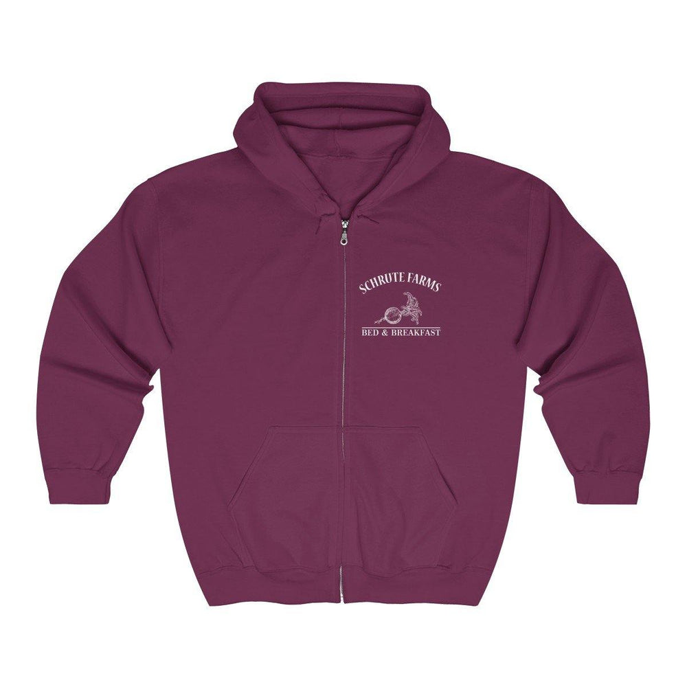 Schrute Farms Full Zip Hooded Sweatshirt - Beets Bed And Breakfast Hoodie - Trump Save America Store 2024