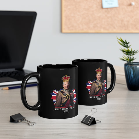 King Charles MUG, Royal Queen Elizabeth Mugs, King Charles III British Flag Souvenir 11oz Black Mug