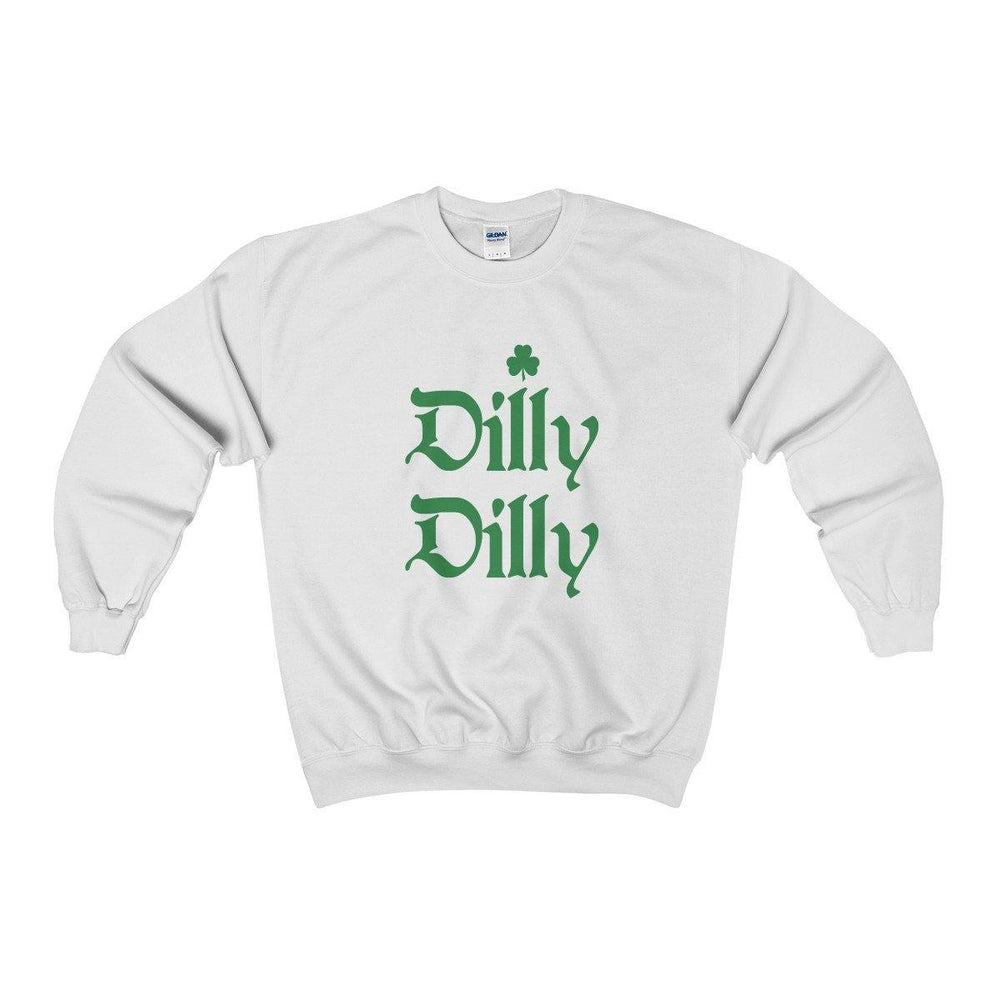 St.Patricks Day Dilly Dilly White Crewneck Sweatshirt With Irish Shamrock - Trump Save America Store 2024