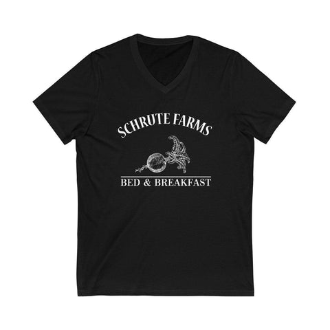 Schrute Farms Short Sleeve V-Neck T-Shirt - Beets Bed And Breakfast Shirt - Trump Save America Store 2024