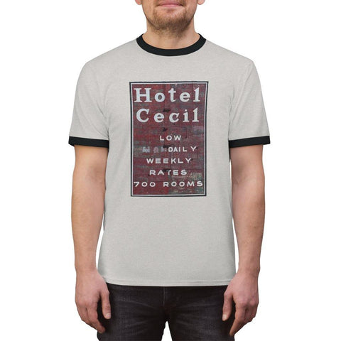 Hotel Cecil T Shirt - Short Sleeve Ringer Tee - Trump Save America Store 2024