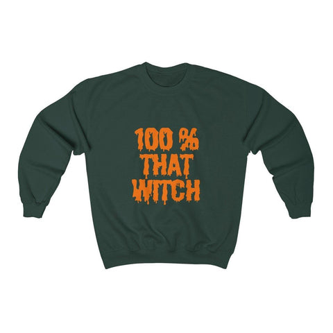 100% That Witch Shirt- Womens Halloween Crewneck Sweatshirt - Trump Save America Store 2024