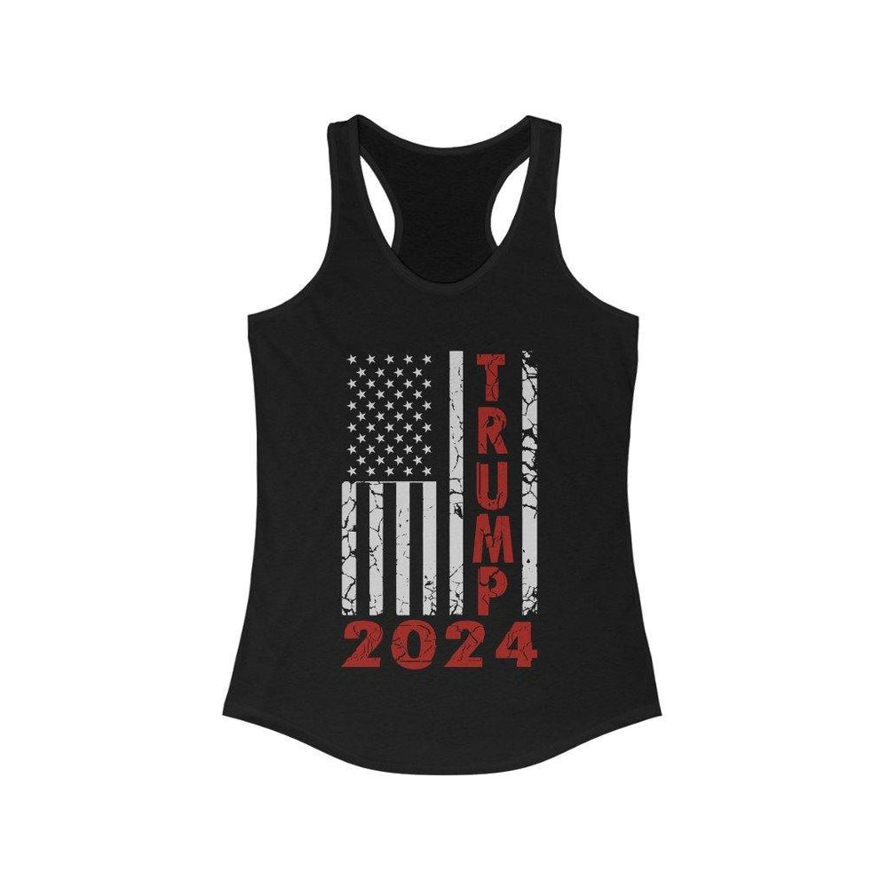 Trump 2024 Women's Distressed American Flag Racerback Tank - Trump Save America Store 2024