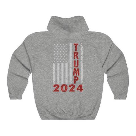 Trump 2024 Distressed American Flag Back Print Hoodie - Trump Save America Store 2024