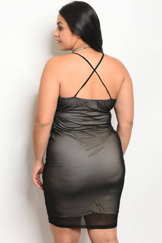 Ladies fashion plus size mesh bodycon dress with a v neckline and nude lining - Miss Deplorable