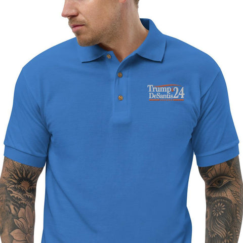 Donald Trump Ron DeSantis 2024 Embroidered Polo Shirt - Trump Save America Store 2024