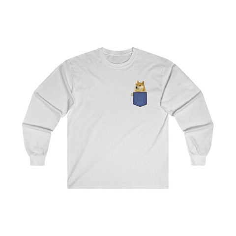 Dogecoin T Shirt - Dogecoin Pocket Print T-Shirt S - 5XL Unisex Long Sleeve Tee - Trump Save America Store 2024