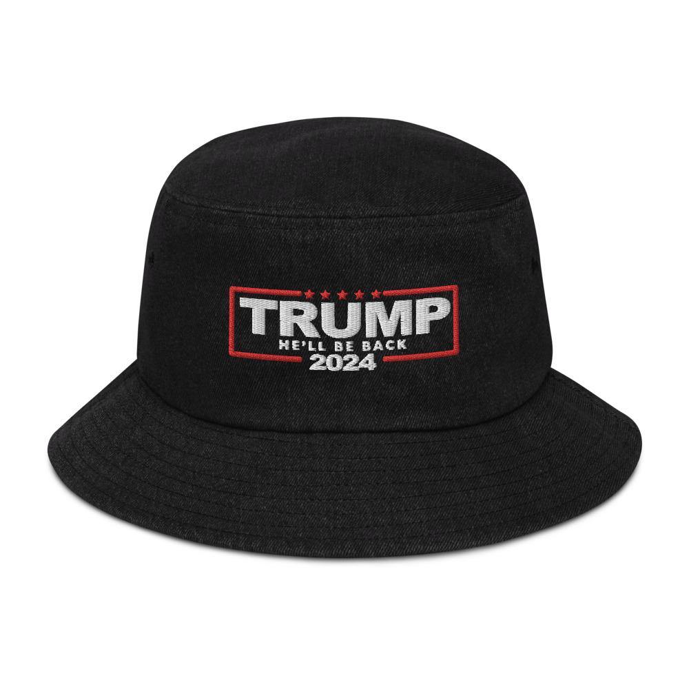 Trump 2024 He'll Be Back Denim Bucket Hat - Trump Save America Store 2024