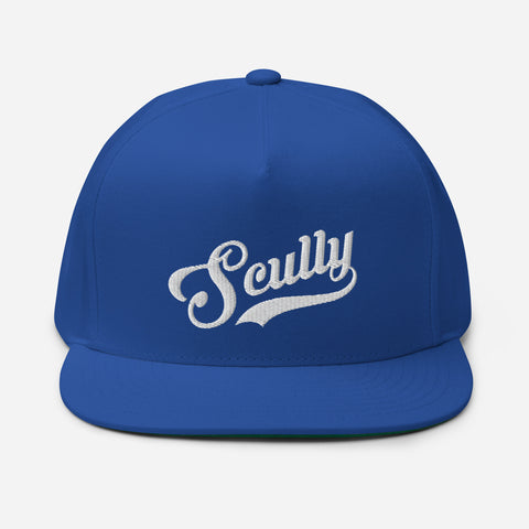 Vin Scully Hat, Blue Vin Scully Embroidered Flat Bill Cap