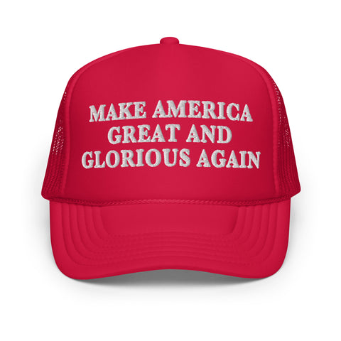Make America Great And Glorious Again Hat, Trump 2024 MAGAGA Embroidered Trucker Cap