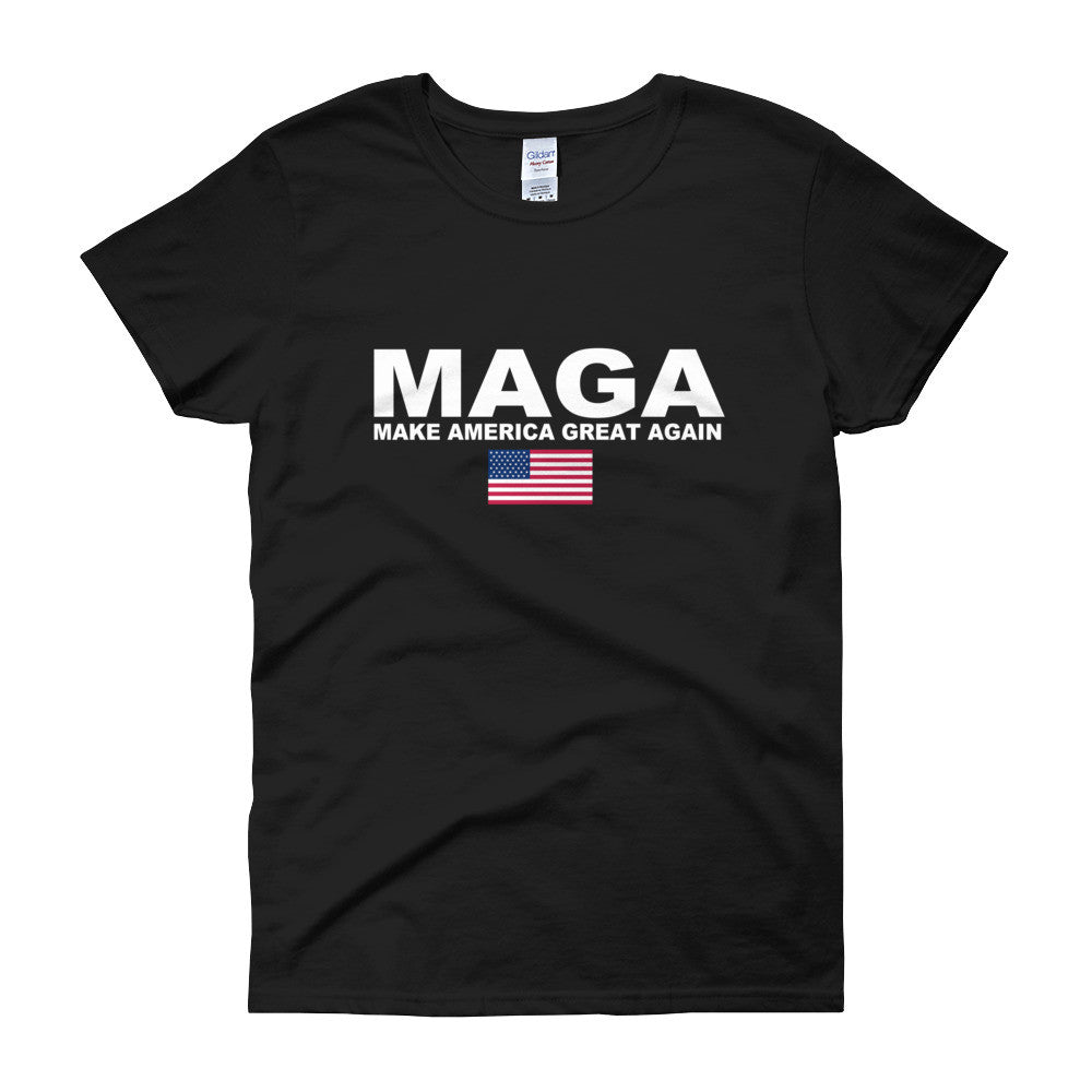 Make America Great Again American Flag Women's Short Sleeve T-Shirt - Miss Deplorable