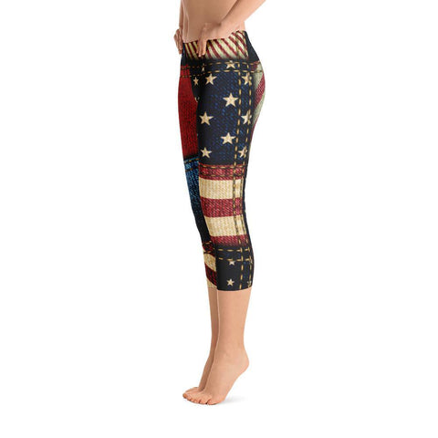 American Flag Jean Stitch Capri Leggings - Trump Store 2024