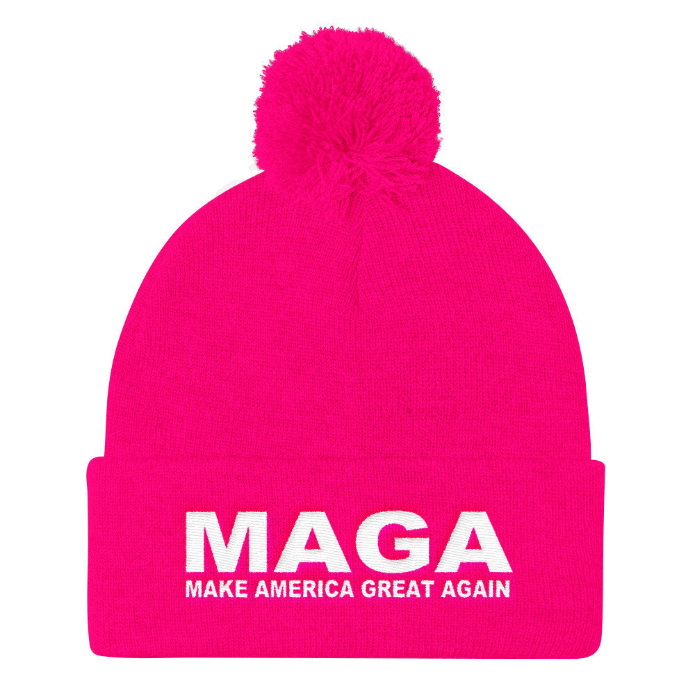 Neon Pink Make America Great Again "MAGA"  Pom Knit Cap - Miss Deplorable