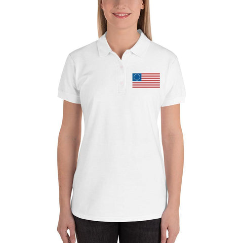 Betsy Ross American Flag Embroidered Women's Polo Shirt - Trump Save America Store 2024