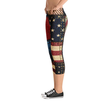 American Flag Jean Stitch Capri Leggings - Trump Store 2024